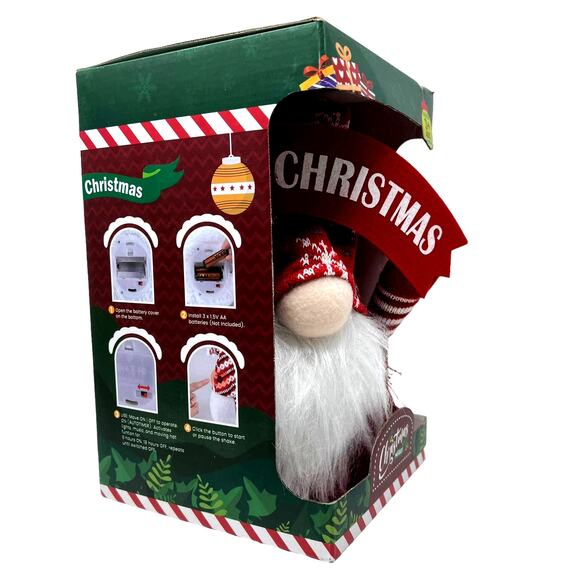 Merry Christmas Santa Gnome Lighted Sings Shakes Hat New In Box - Picture 8 of 16